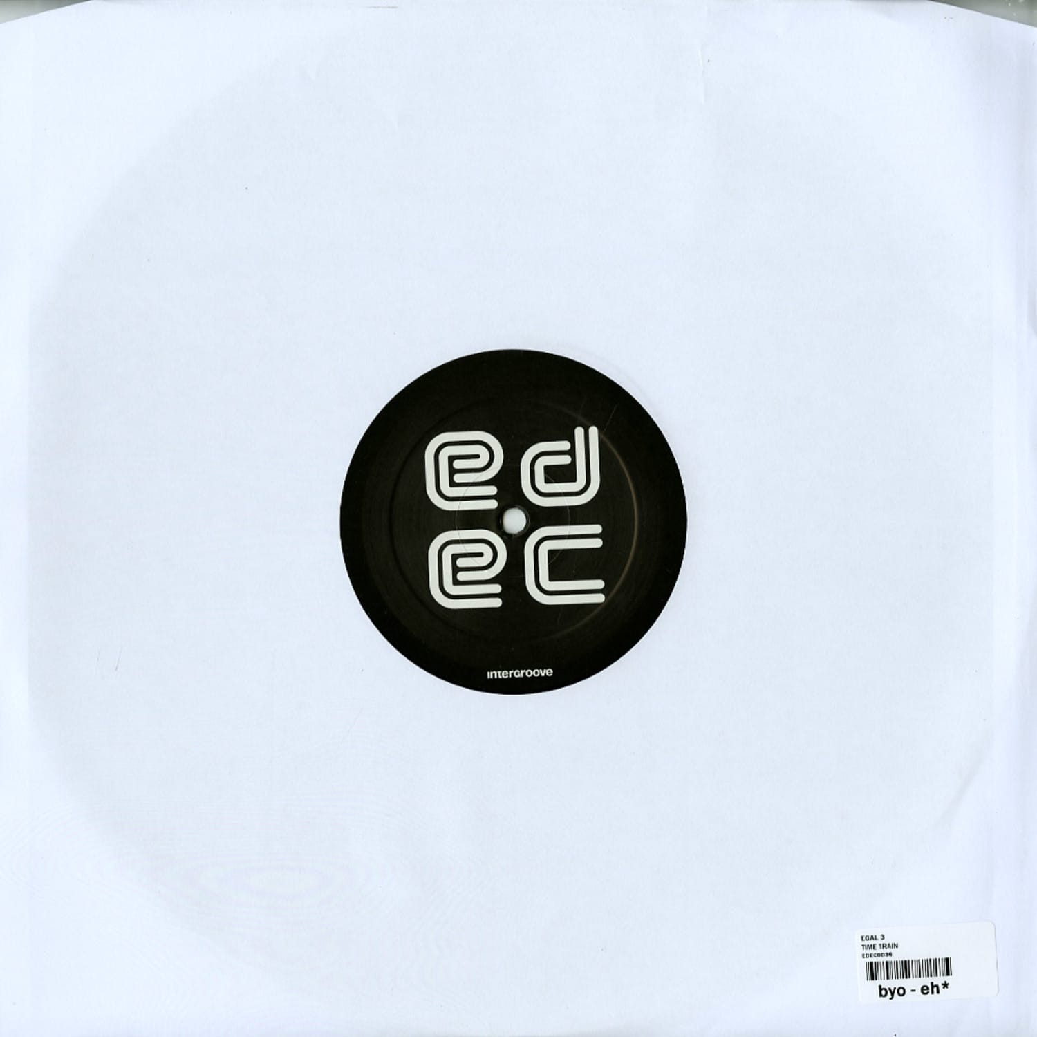 Second Hand vinyl record of EGAL 3, Ryan Elliott – Time Train, showing the back cover with artwork and track details.