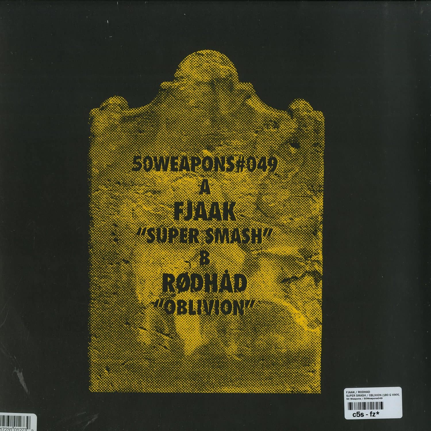 Back of FJAAK / RØDHÅD vinyl record titled Super Smash / Oblivion, showing the dark-colored vinyl and record label details.