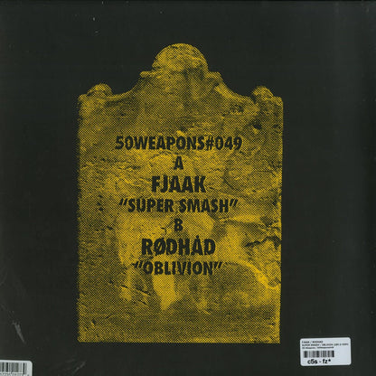 Back of FJAAK / RØDHÅD vinyl record titled Super Smash / Oblivion, showing the dark-colored vinyl and record label details.