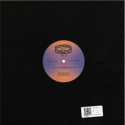 Back of Vinyl Future's Domenico Niki Echoes from Disco Vol. 2 vinyl record with artwork and label details visible.