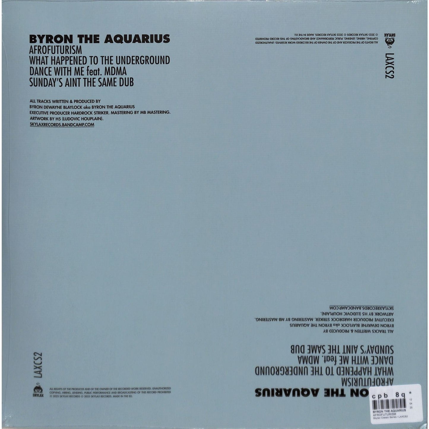 Back of Syncrophone vinyl record BYRON THE AQUARIUS – AFROFUTURISM by AfroFuturism music album in black vinyl.