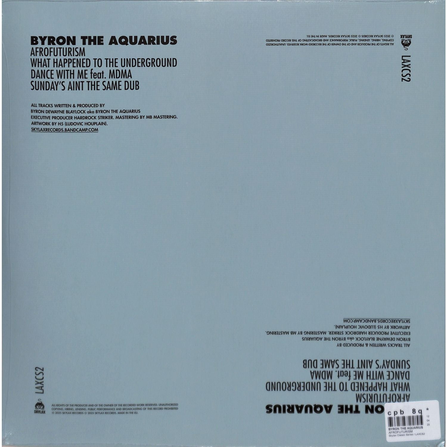 Back of Syncrophone vinyl record BYRON THE AQUARIUS – AFROFUTURISM by AfroFuturism music album in black vinyl.