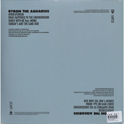 Back of Syncrophone vinyl record BYRON THE AQUARIUS – AFROFUTURISM by AfroFuturism music album in black vinyl.