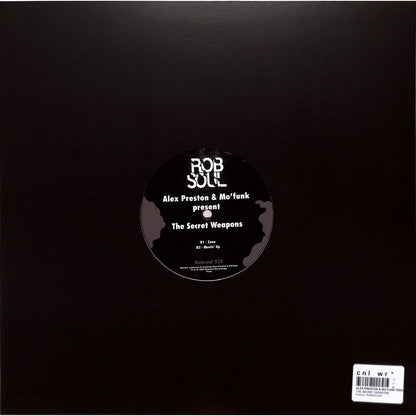 Back of vinyl record by Alex Preston & Mo’Funk, The Secret Weapons on Syncrophone, showing the record's rear cover design
