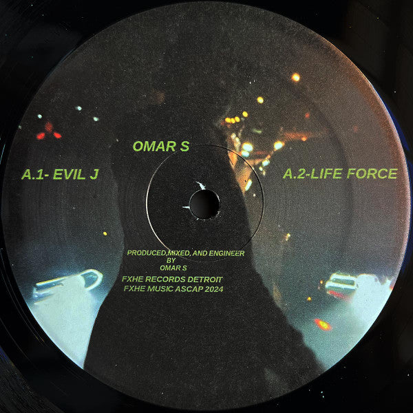 Back cover of Rubadub vinyl record "All the Little Hands Around" by Omar S, featuring abstract artwork and text details.