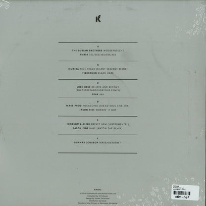 Back of vinyl record "X" by Various Artists, showing the black vinyl with a printed label in the center.