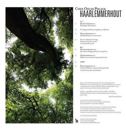 Second hand vinyl record of COEN OSCAR POLACK – HAARLEMMERHOUT, showing the back cover with album artwork and text.
