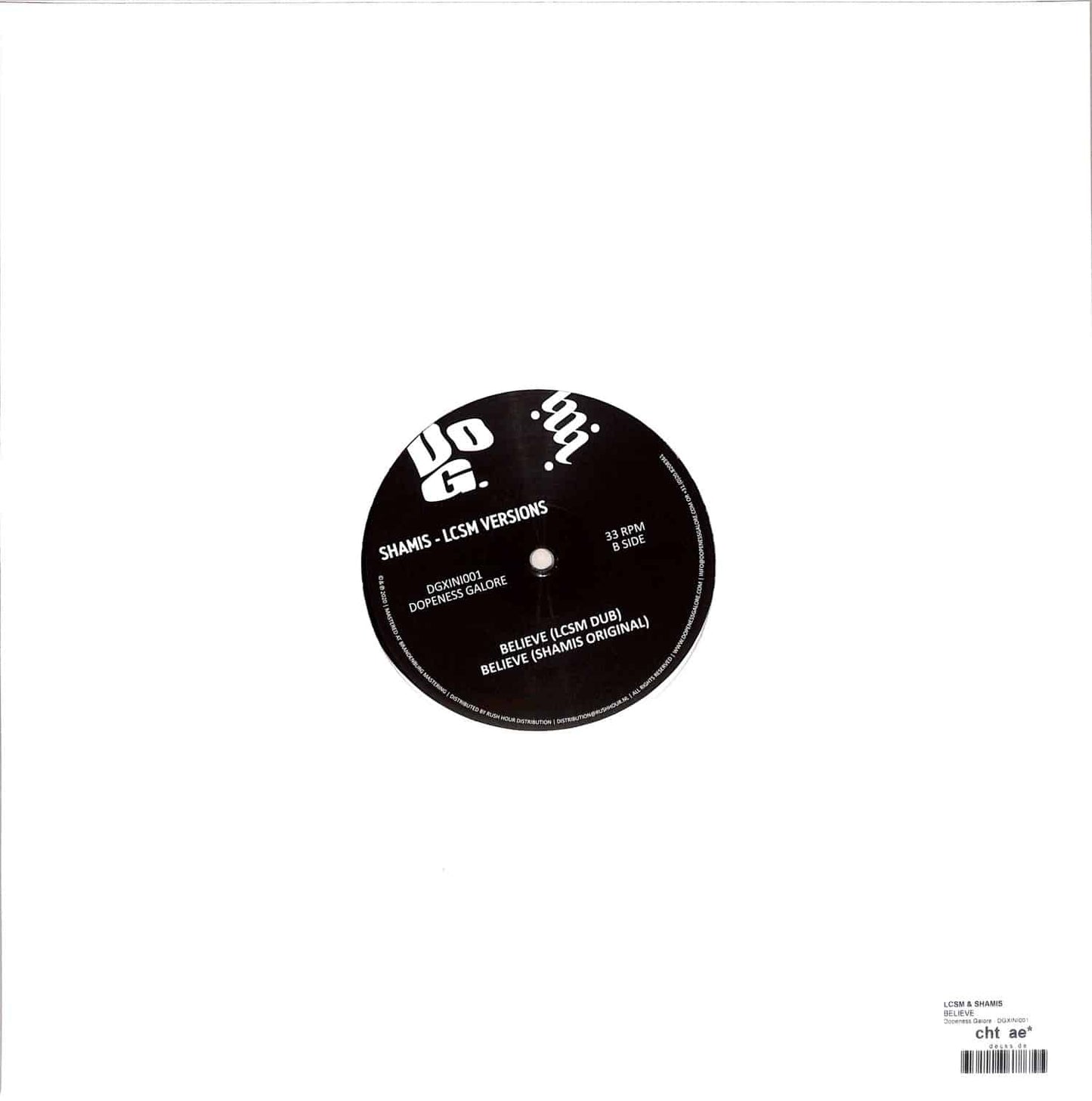 Decks vinyl record of Shamis LCSM Likwid Continual Space Motion album, showing the back cover with artwork and track listing.