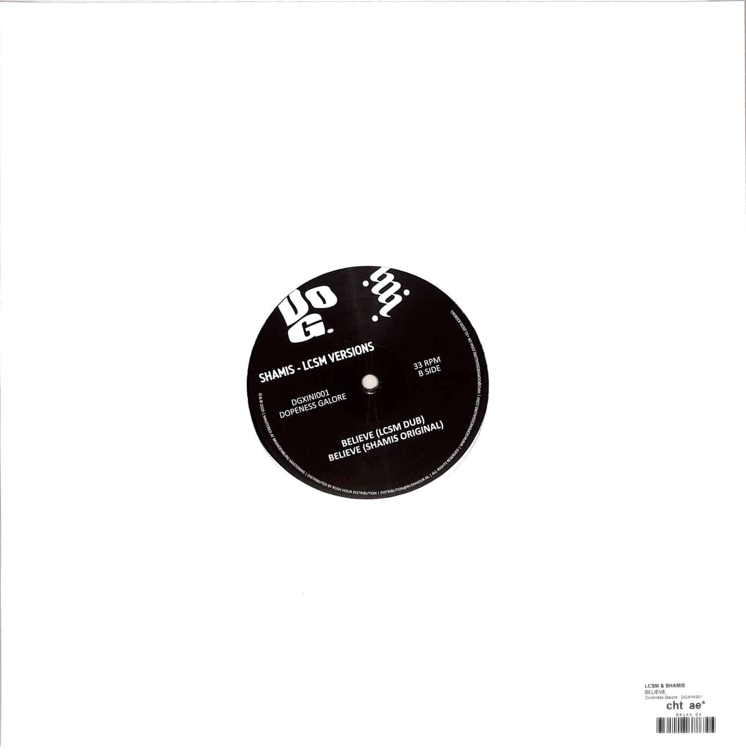 Decks vinyl record of Shamis LCSM Likwid Continual Space Motion album, showing the back cover with artwork and track listing.