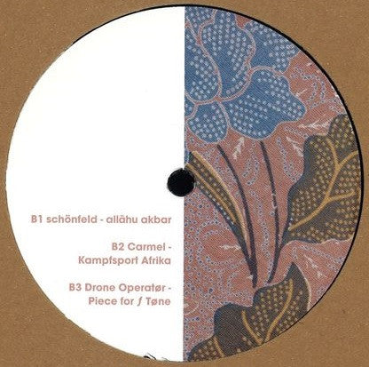 Vinyl record featuring "DRONE OPERATØR, CARMEL" by Nikita Von Tiraspol, Schönfeld – Kontrapunkt 01 with abstract artwork on the back cover.