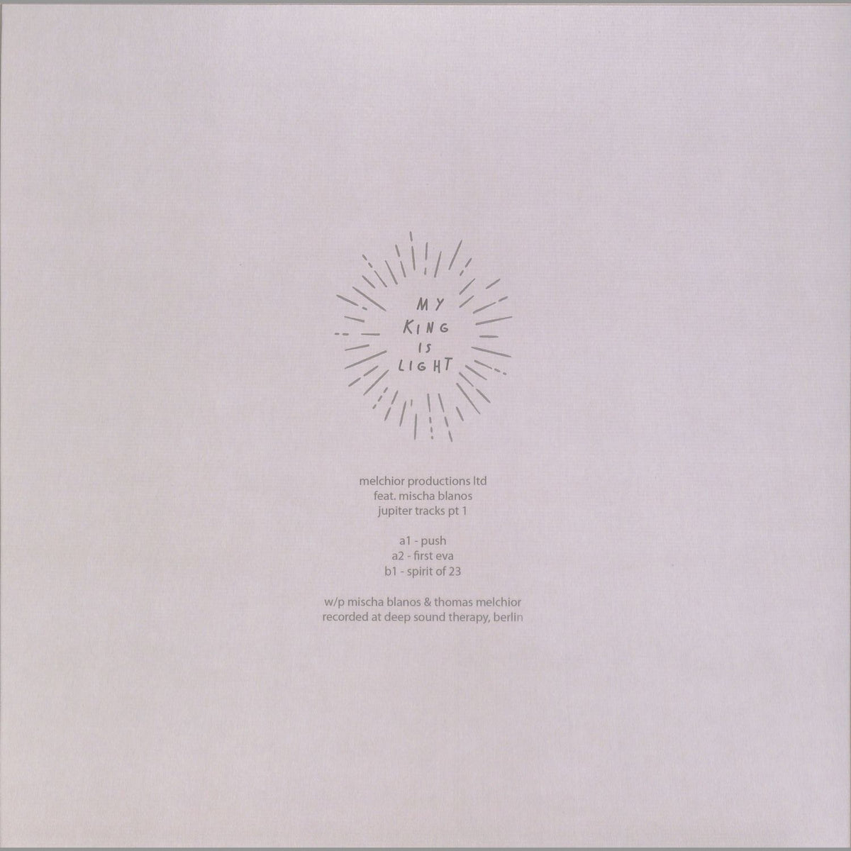 Yoyaku vinyl record "Jupiter Tracks Pt 1" by Mischa Blanos, featuring the back cover with artwork and track details.