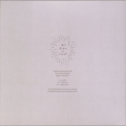 Yoyaku vinyl record "Jupiter Tracks Pt 1" by Mischa Blanos, featuring the back cover with artwork and track details.