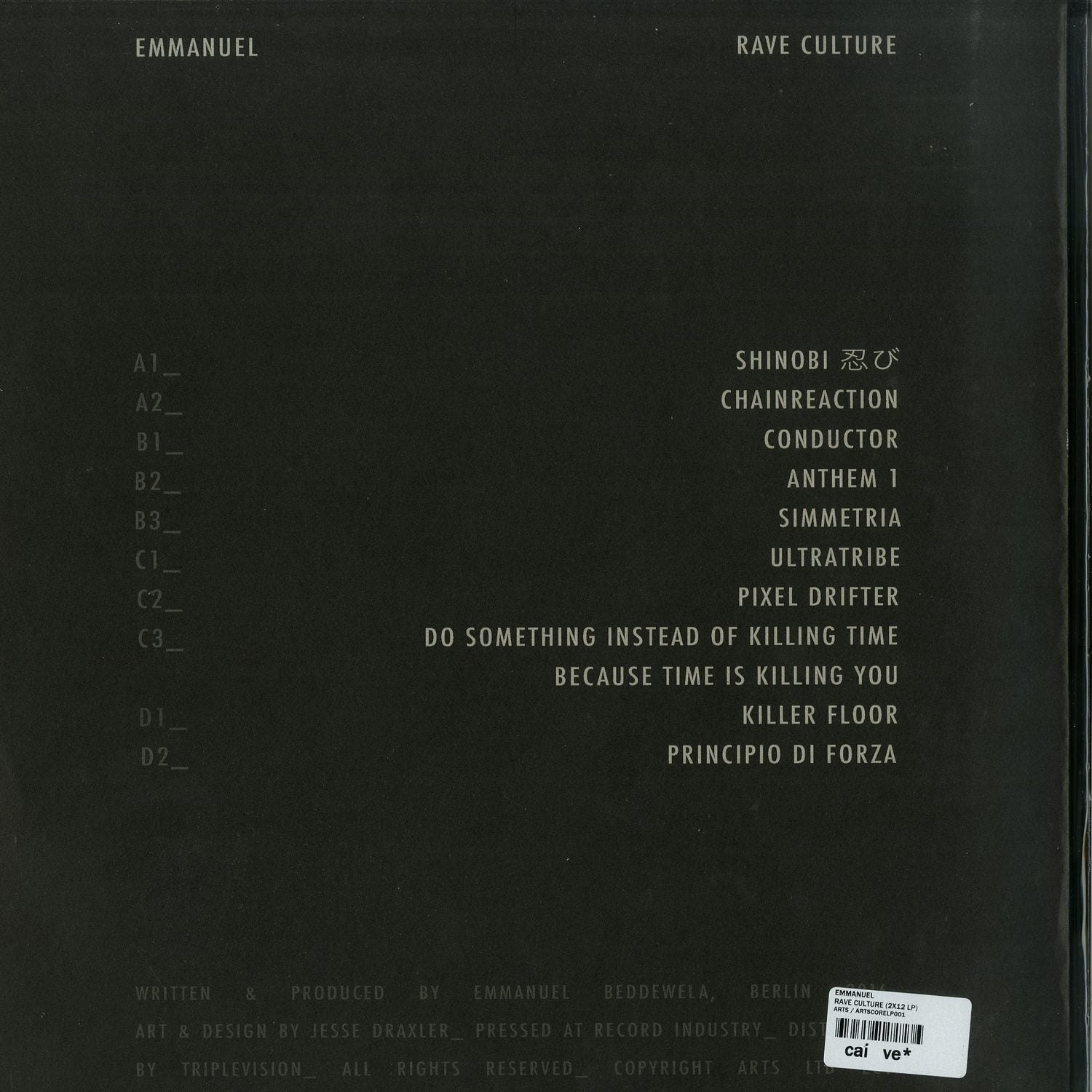 Second Hand EMMANUEL RAVE CULTURE vinyl record back cover with colorful abstract design and track listing.