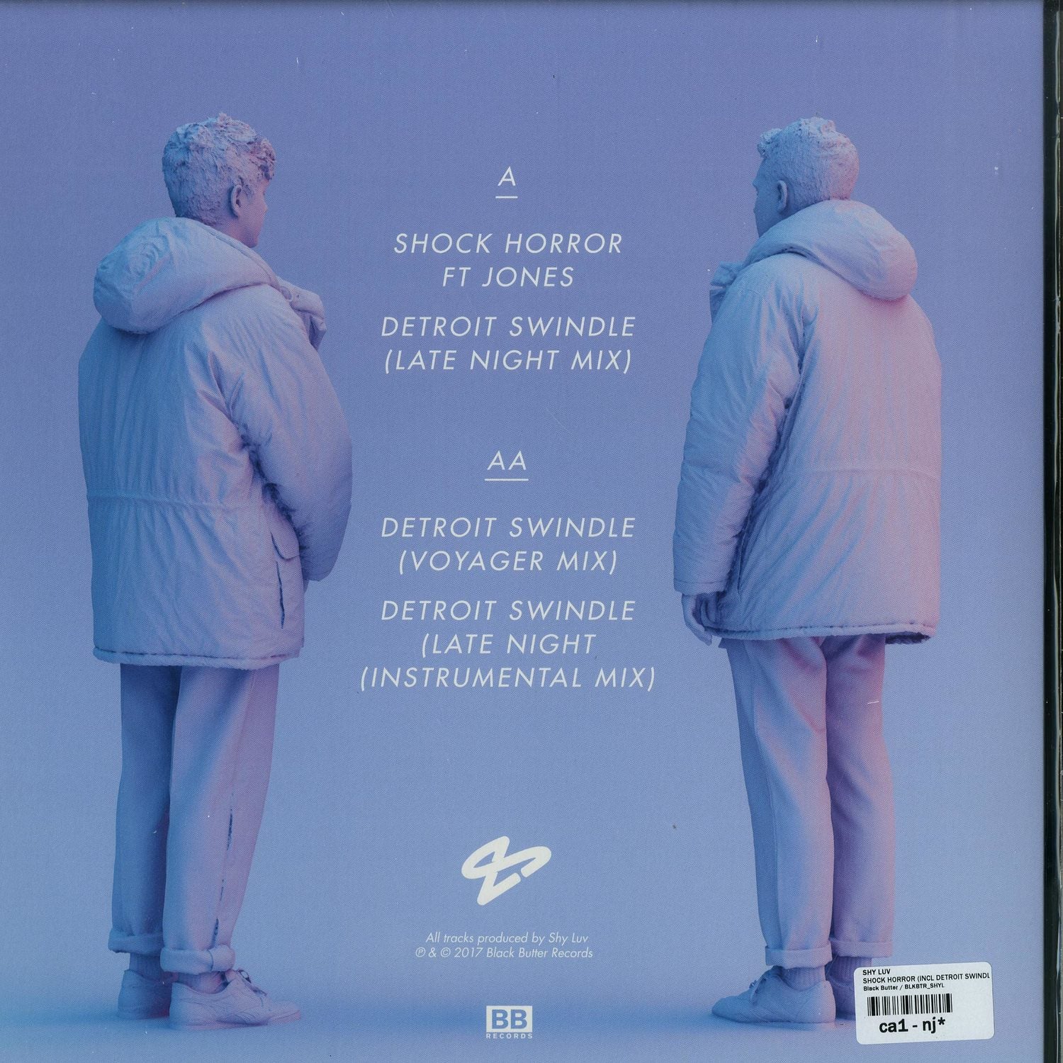 Decks vinyl record of SHY LUV by Detroit Swindle, showing the back cover artwork and label details.