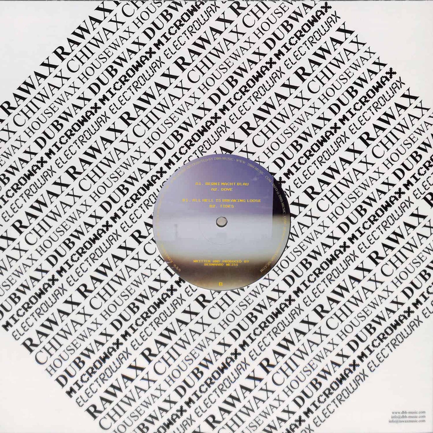 Back cover of the DEMUJA BSMNT FM vinyl record by DBH, featuring artwork and track listing on the album sleeve.