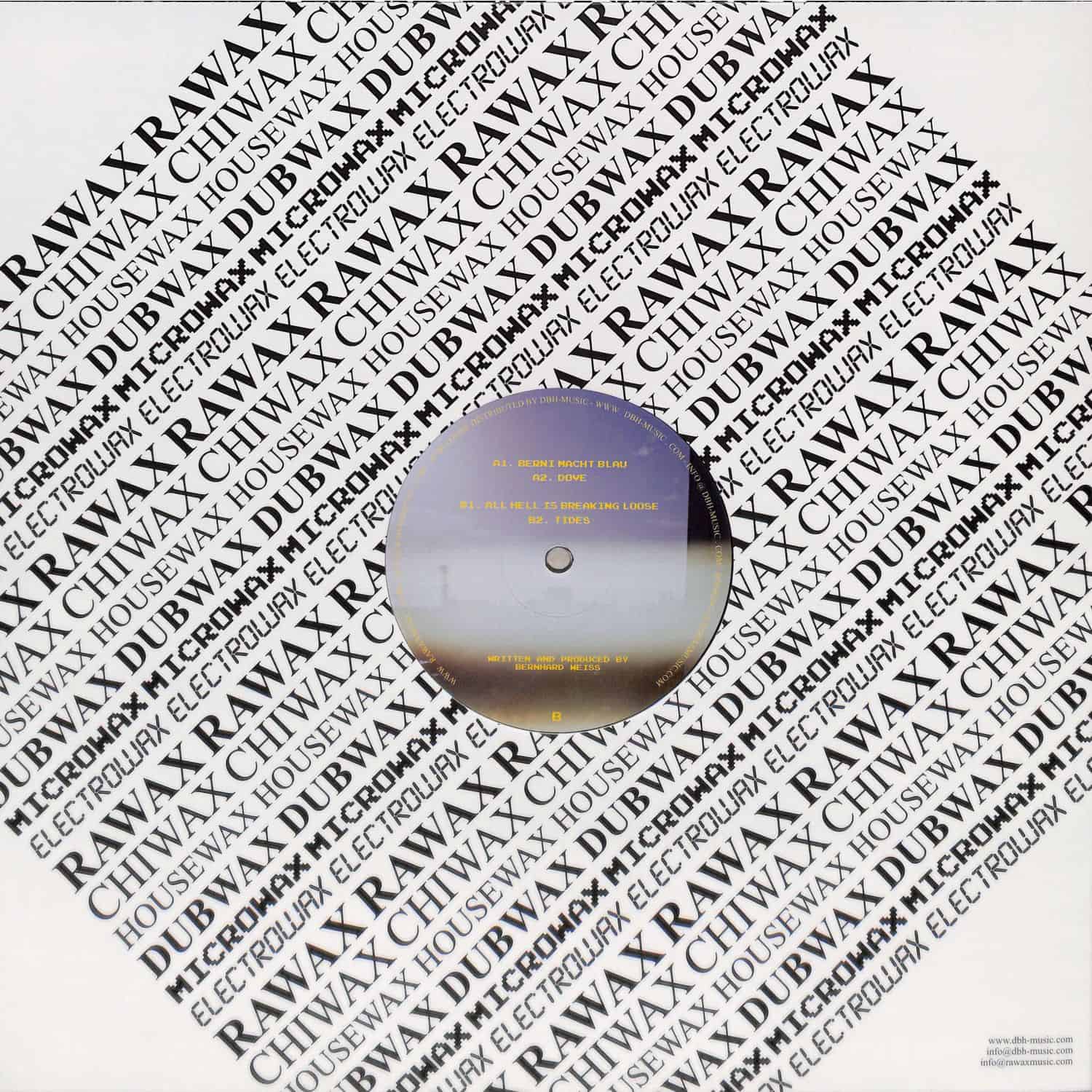 Back cover of the DEMUJA BSMNT FM vinyl record by DBH, featuring artwork and track listing on the album sleeve.