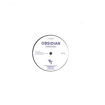 Obsidian Childhood Odyssey vinyl record by Vinyl Future shown from the back, featuring colorful album artwork and record details.