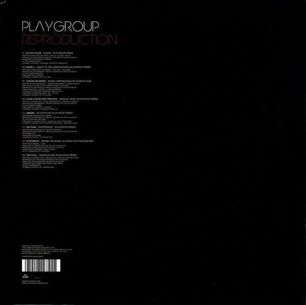 Second Hand vinyl record titled "Reproduction Part One" from the PLAYGROUP music collection, showing the back cover art.