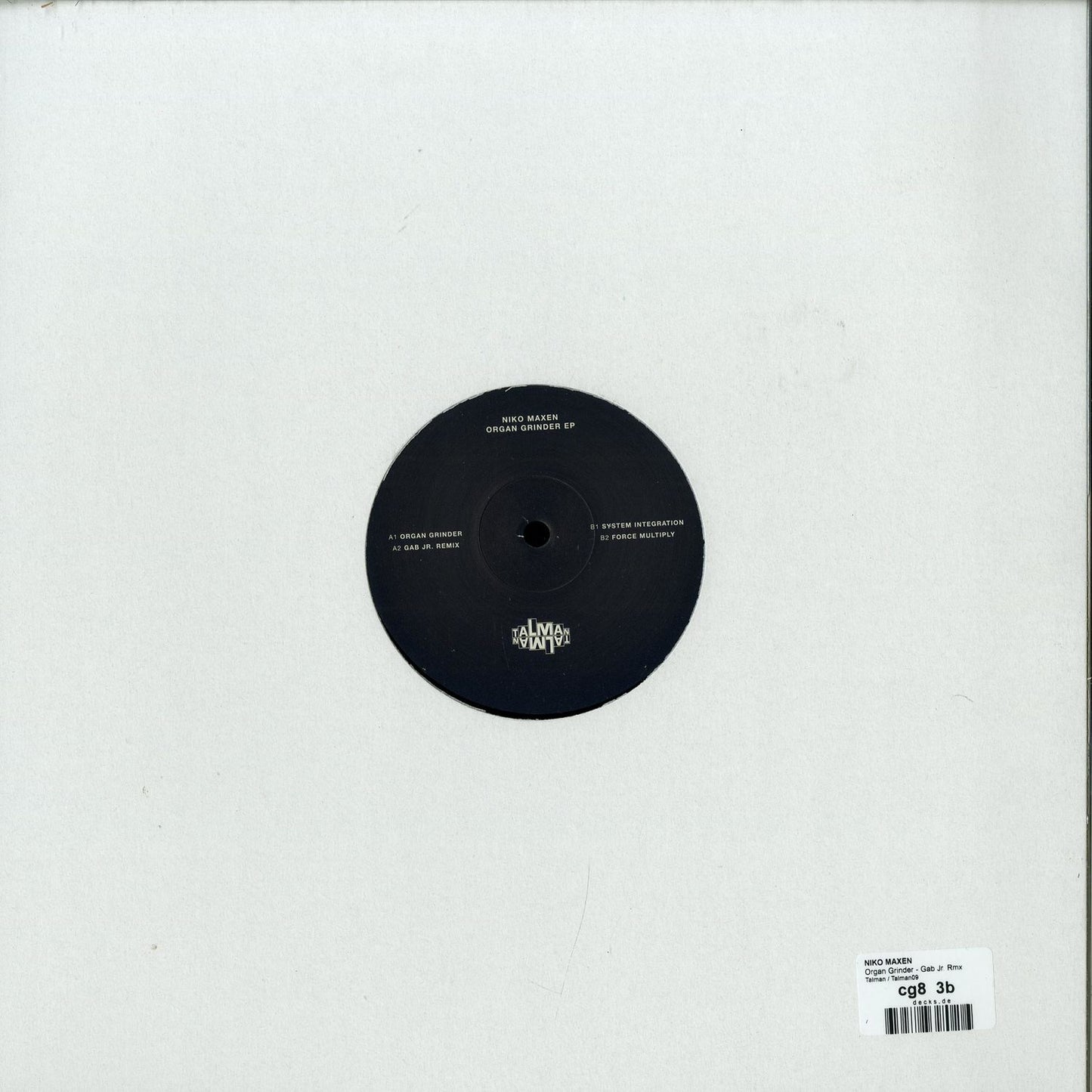 Back of NIKO MAXEN GAB JR. – ORGAN GRINDER EP vinyl record by Syncrophone, showing the record's rear cover art and design.