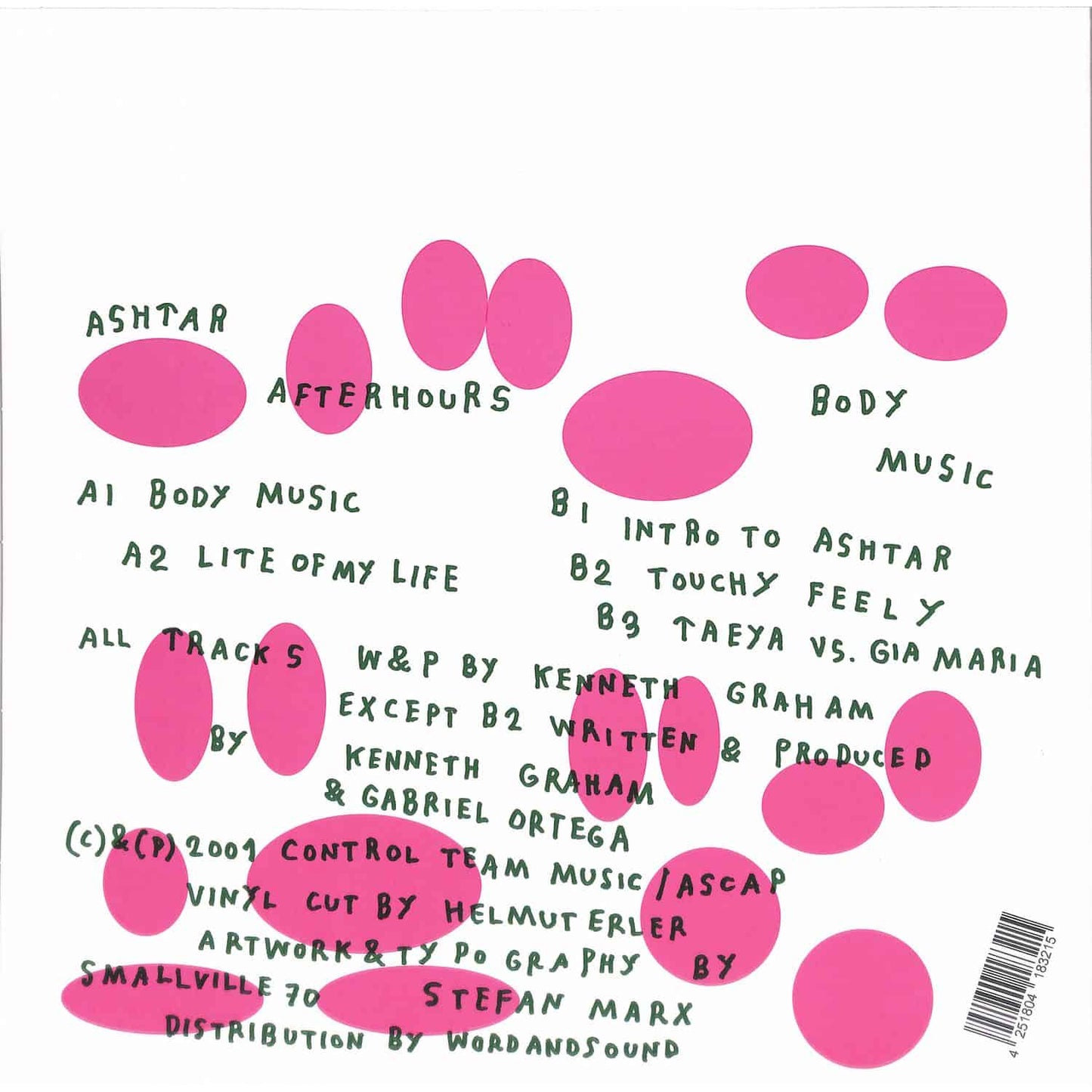 ASHTAR AFTERHOURS body music vinyl record by Word and Sound, showing the back cover with album artwork and text.