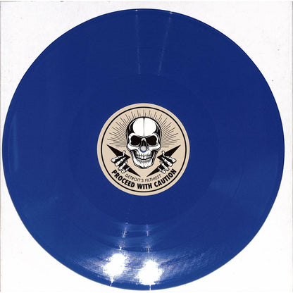Back cover of Syncrophone vinyl record "Detroit's Filthiest – Proceed with Caution" featuring dark artwork and bold text.