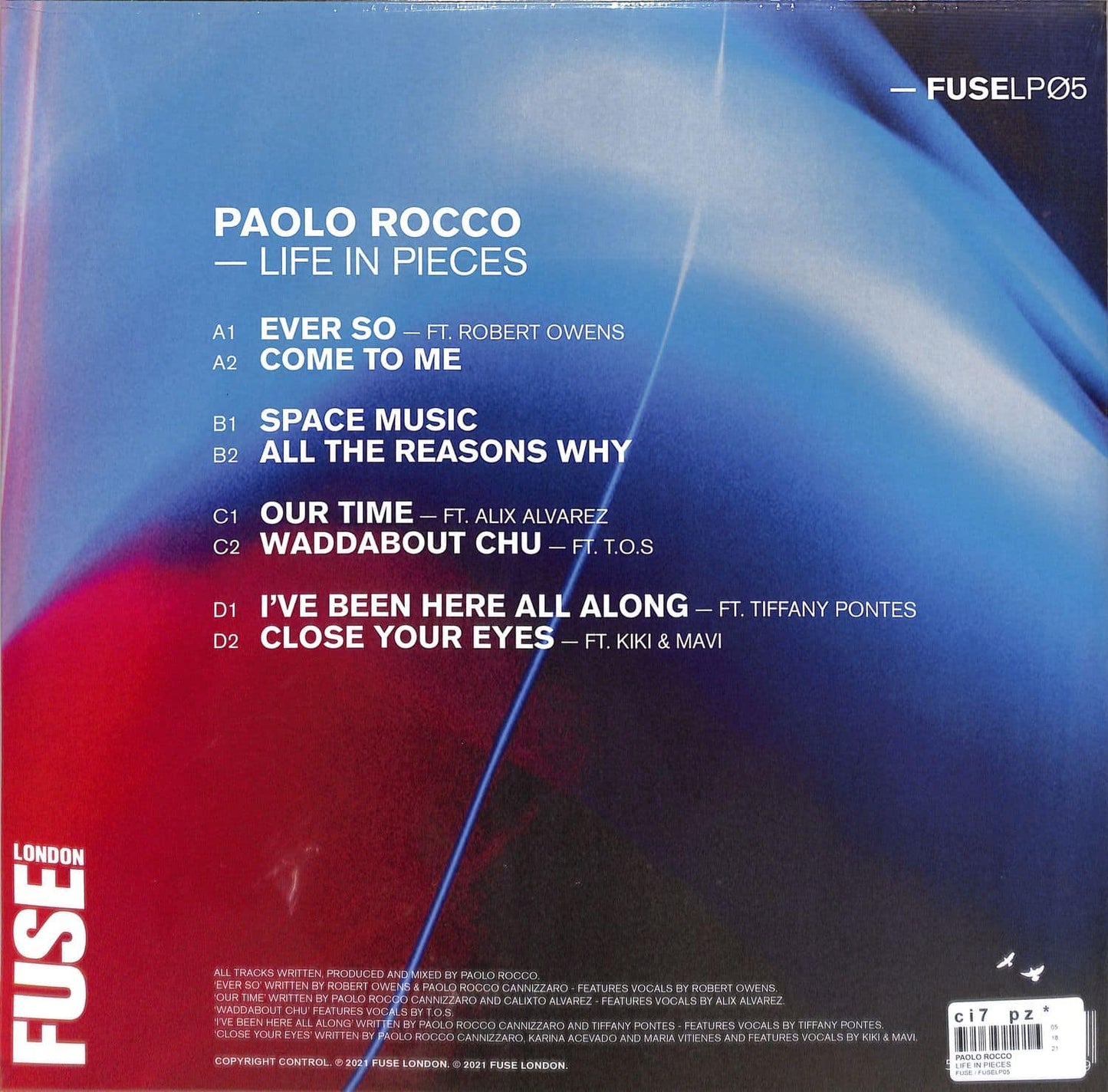 Decks Paolo Rocco Life in Pieces vinyl record with back cover art showing abstract design and track listing.