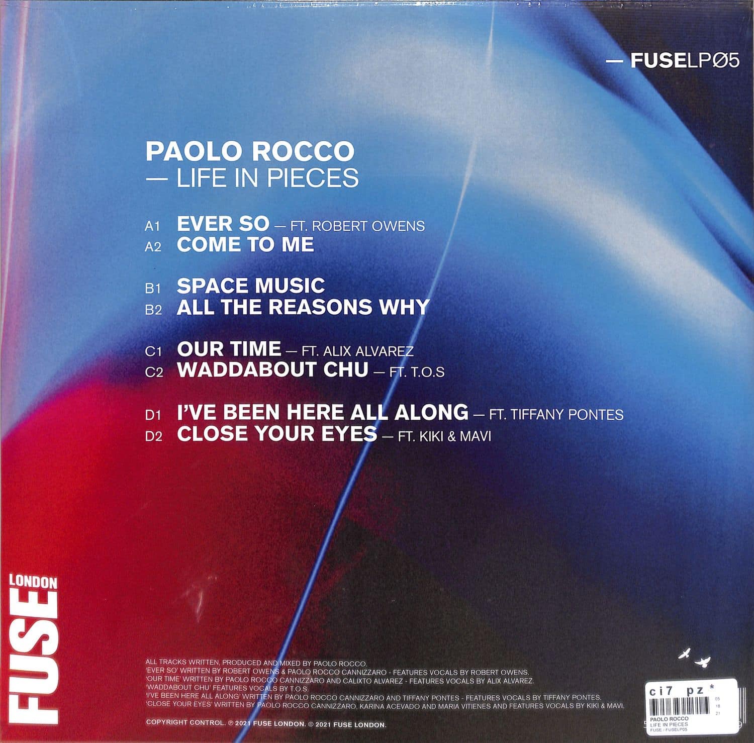 Decks Paolo Rocco Life in Pieces vinyl record with back cover art showing abstract design and track listing.