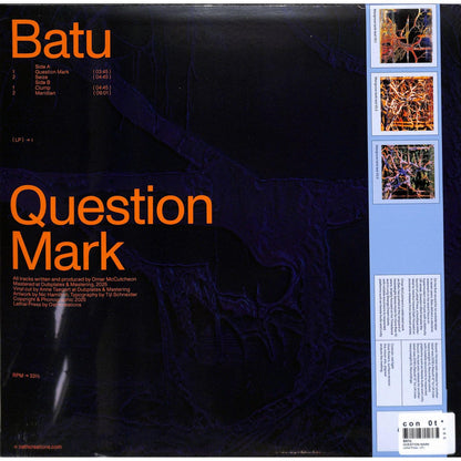 Rubadub BATU vinyl record with question mark artwork, showing the back cover design in black and white.