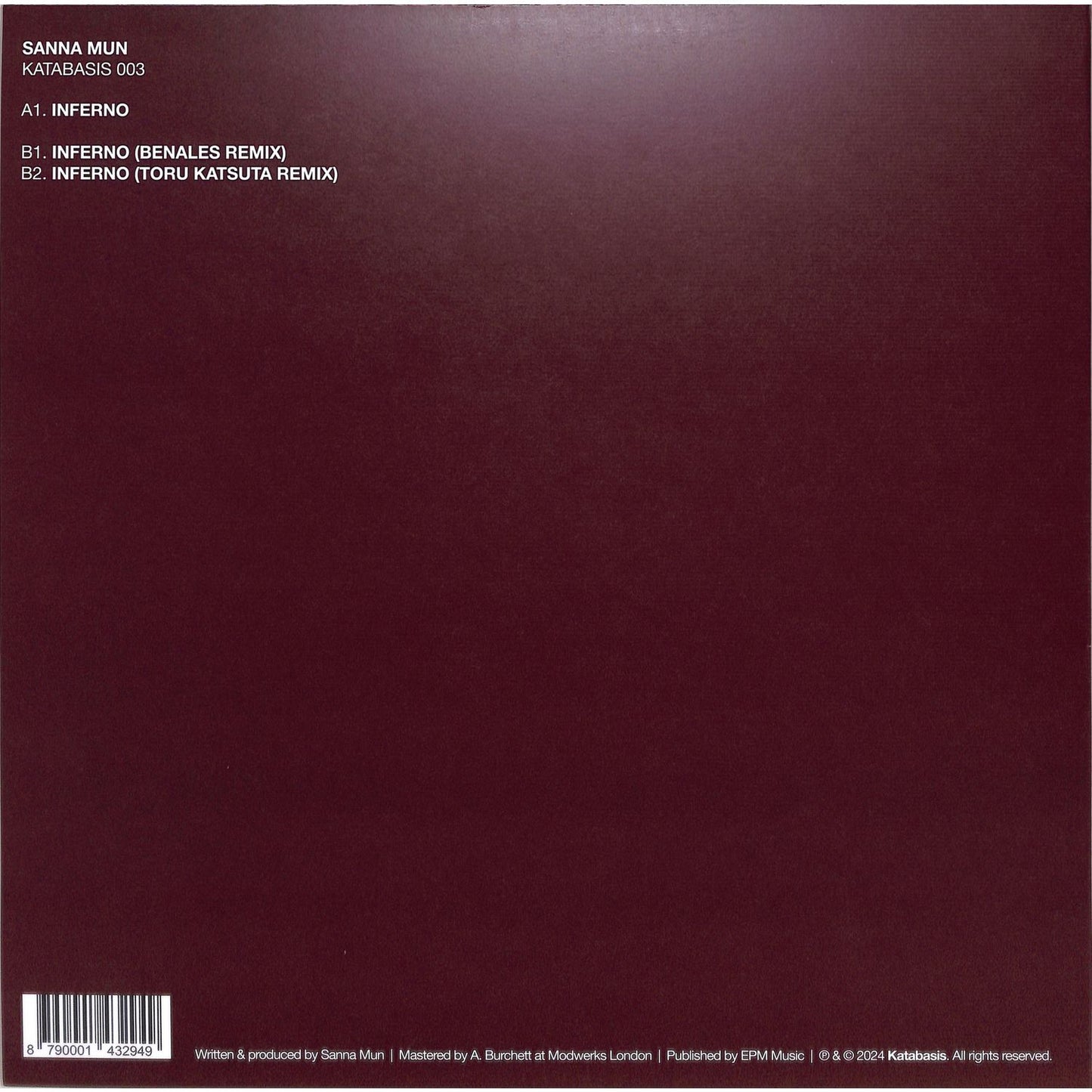 Vinyl record "KATABASIS 003" by SANNA MUN, BENALES, TORU KATSUTA, featuring album artwork on a second-hand vinyl record.