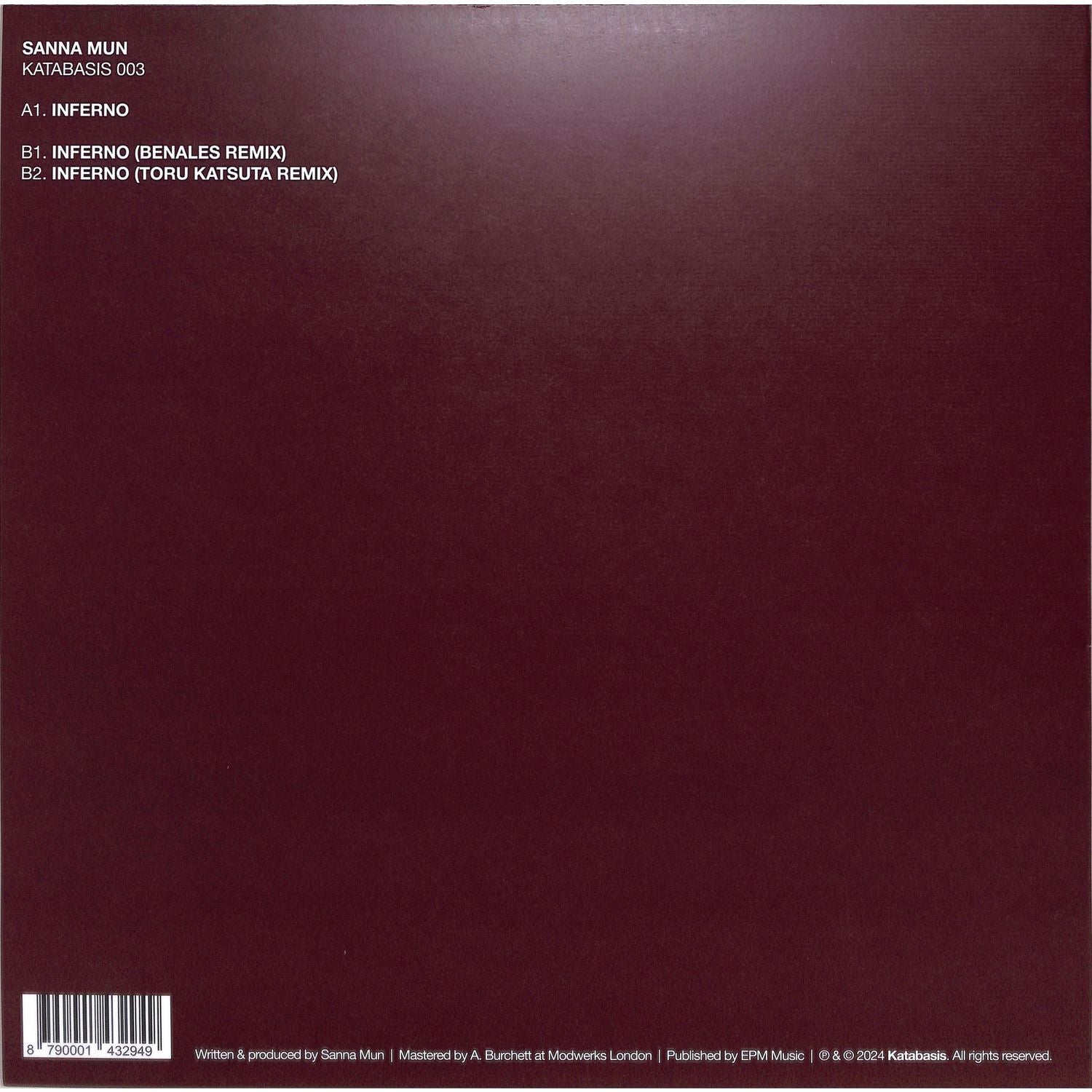 Vinyl record "KATABASIS 003" by SANNA MUN, BENALES, TORU KATSUTA, featuring album artwork on a second-hand vinyl record.