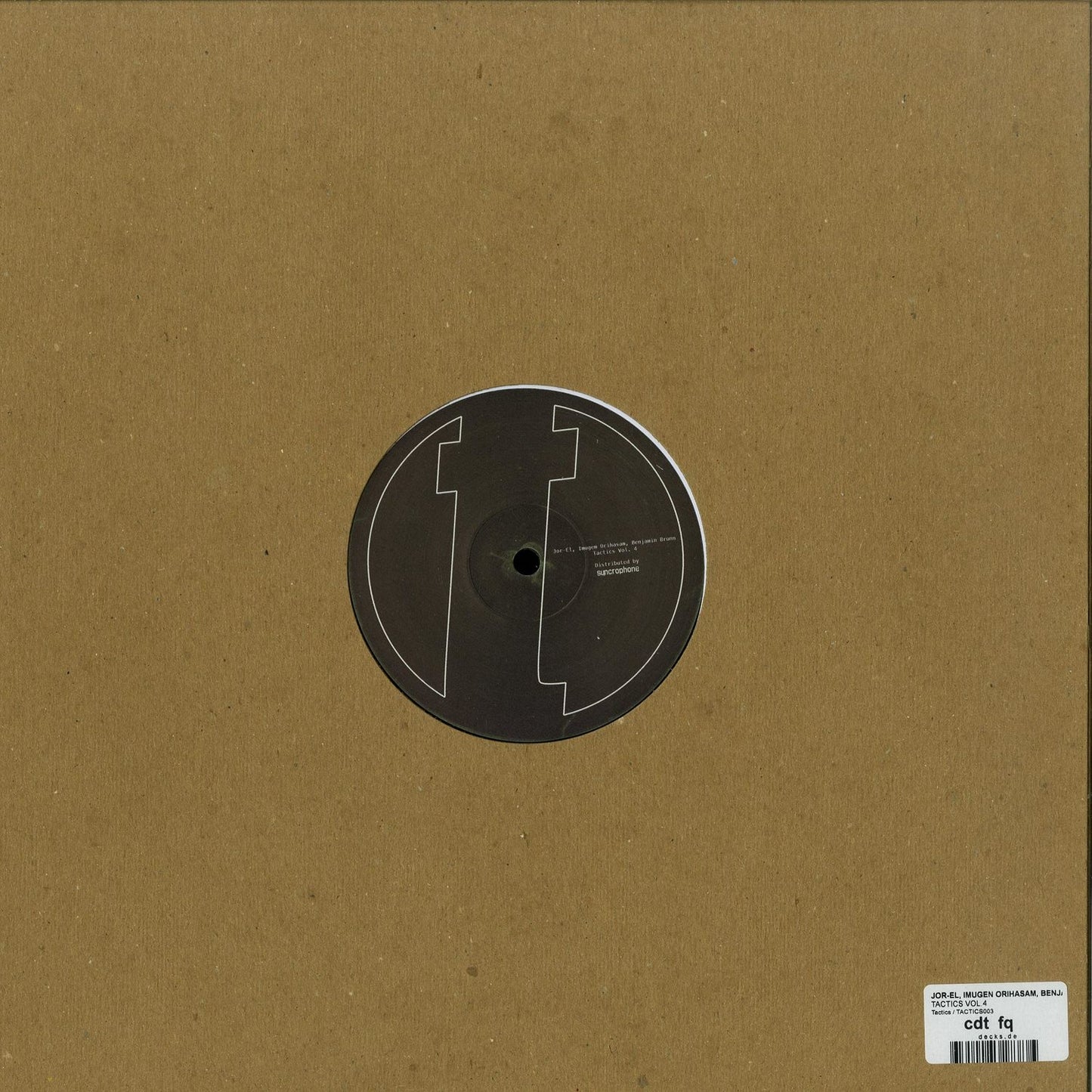 Vinyl record of Tactics Vol. 4 by Jor-El, Imugen Orihasam, Benjamin Brunn, from Syncrophone label, showing the back cover artwork.