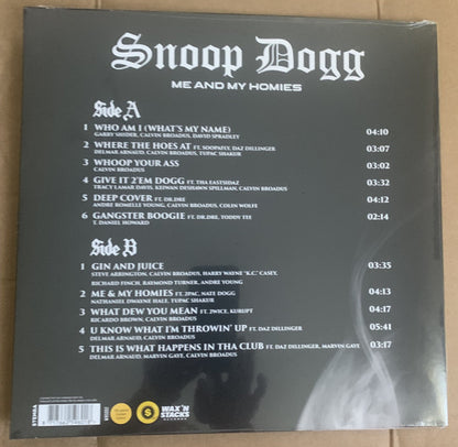 Back of secondhand Snoop Dogg "Me and My Homies" vinyl record showing the album artwork and details.