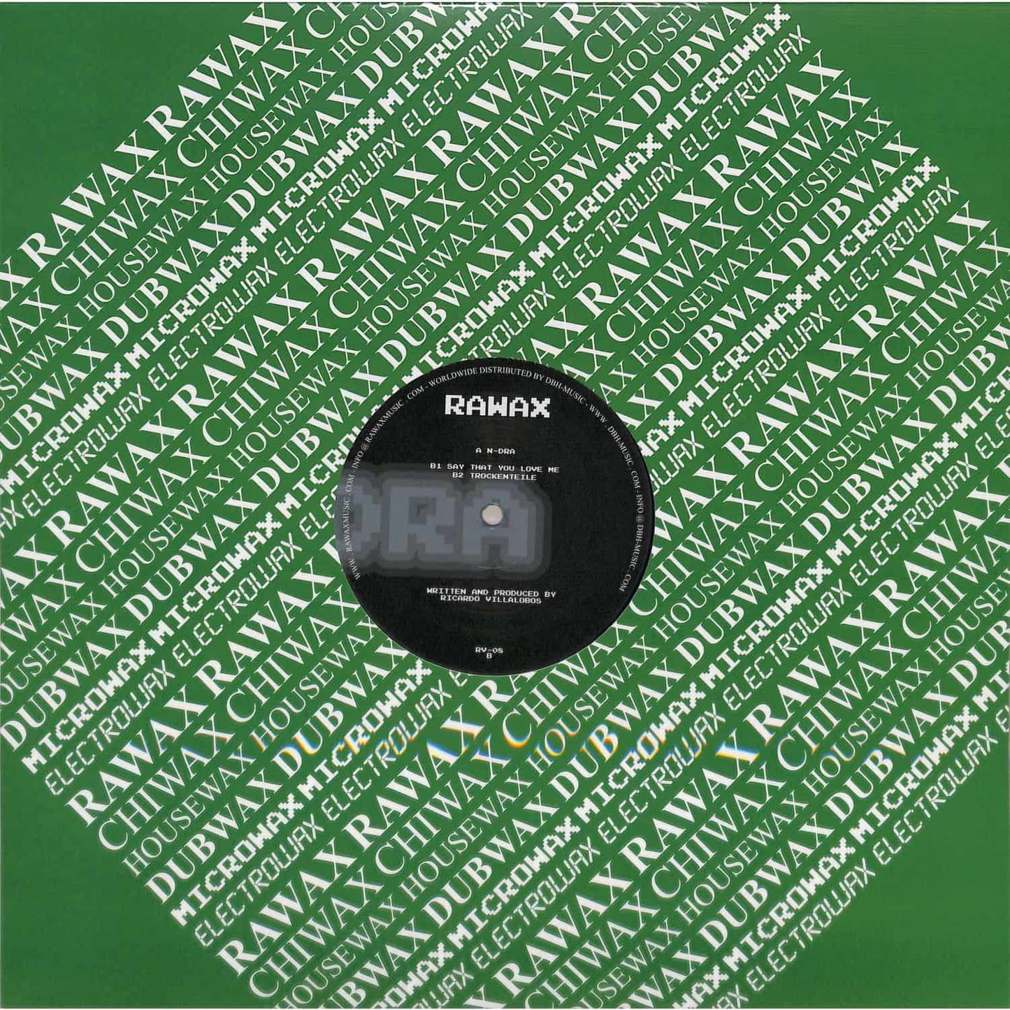 Back cover of Ricardo Villalobos N-Dra vinyl record by DBH, featuring abstract artwork and track details.