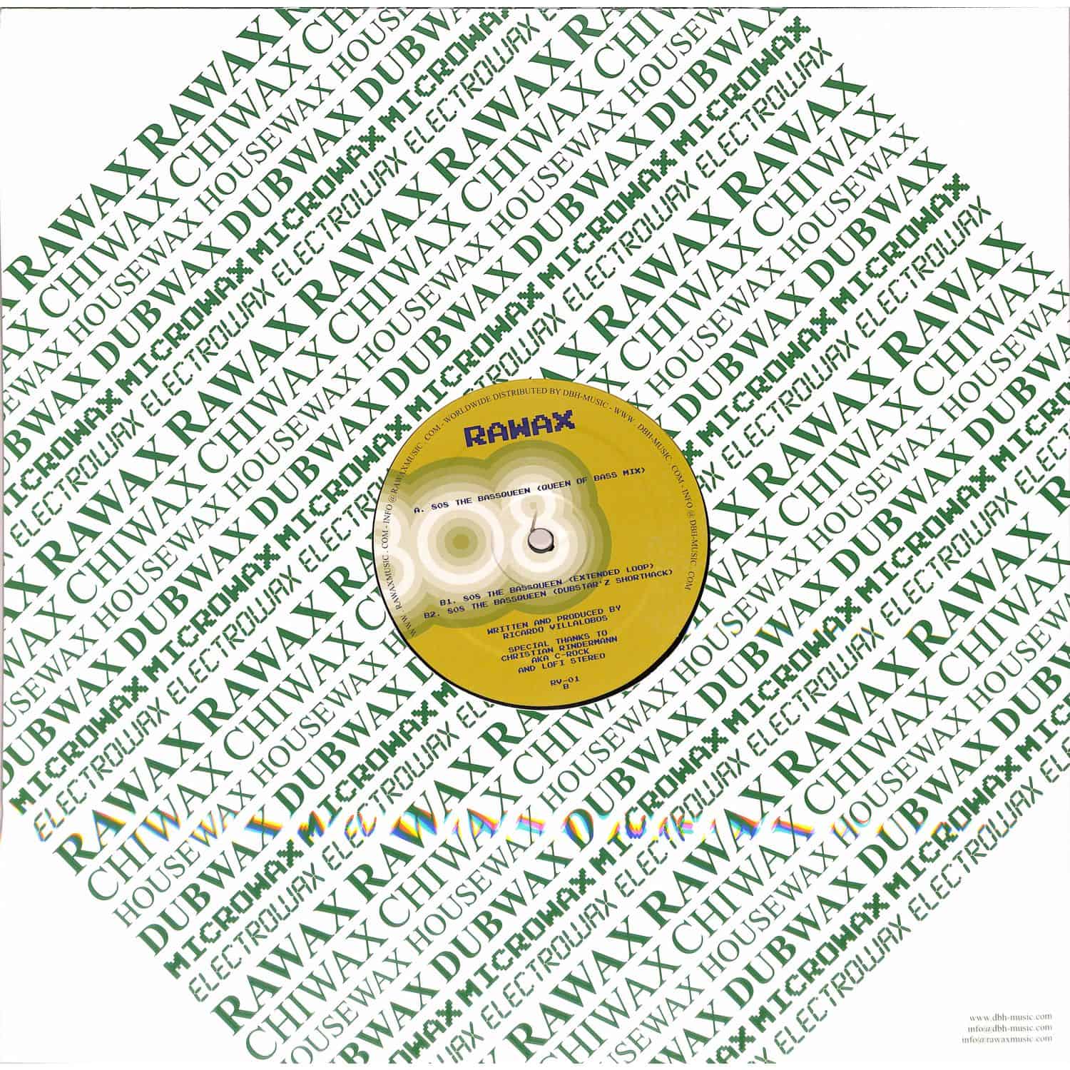 Back of DBH vinyl record "808 The BassQueen" by Ricardo Villalobos featuring artwork and track information.