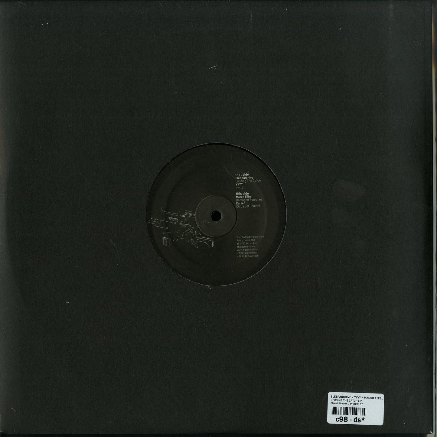 Second-hand vinyl record of "Dividing the Catch EP" by Marco Effe, featuring the back cover artwork of the Sleeparchive release.
