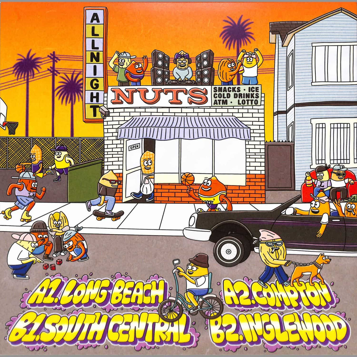 Yoyaku NUTS – Los Angeles vinyl record with colorful abstract cover art, front view showing the record label and design.