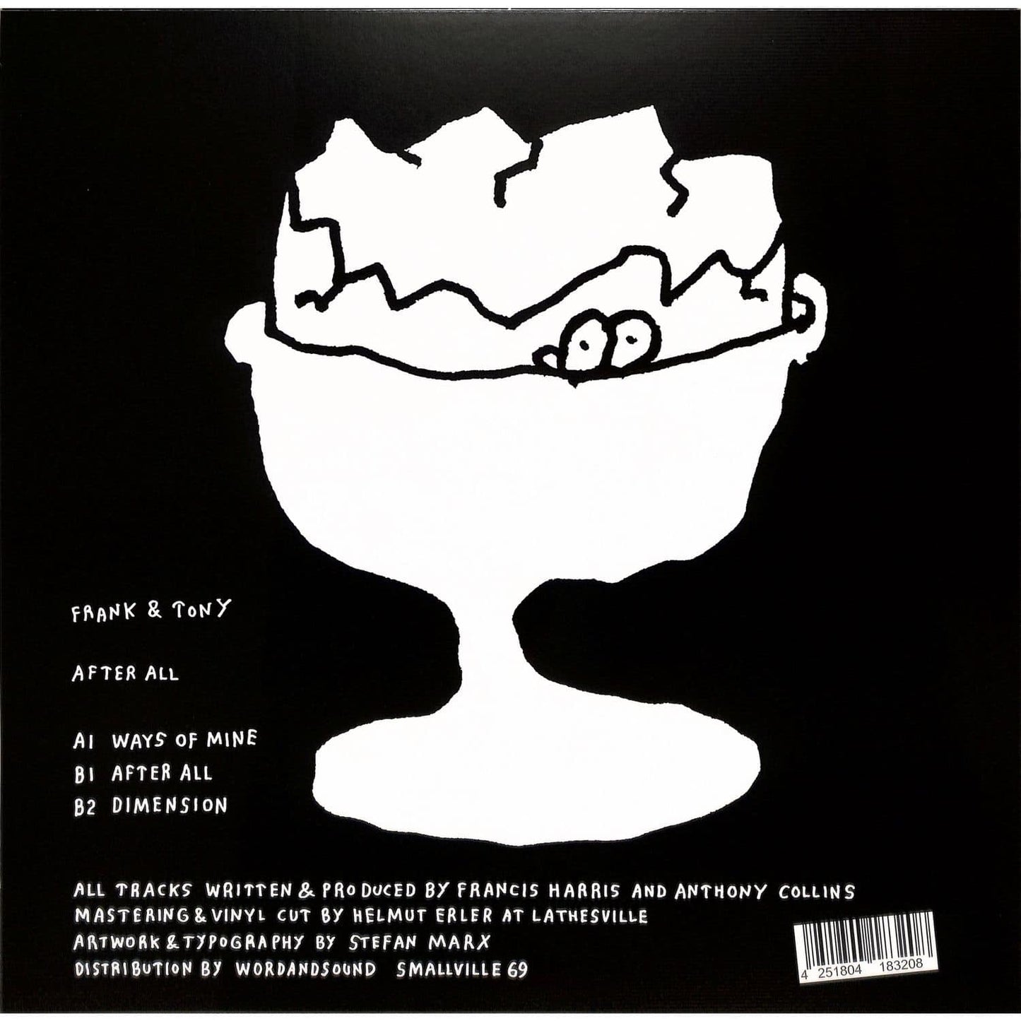Back of the Frank & Tony "After All" vinyl record by Word and Sound, showing the dark-colored record and label detail.