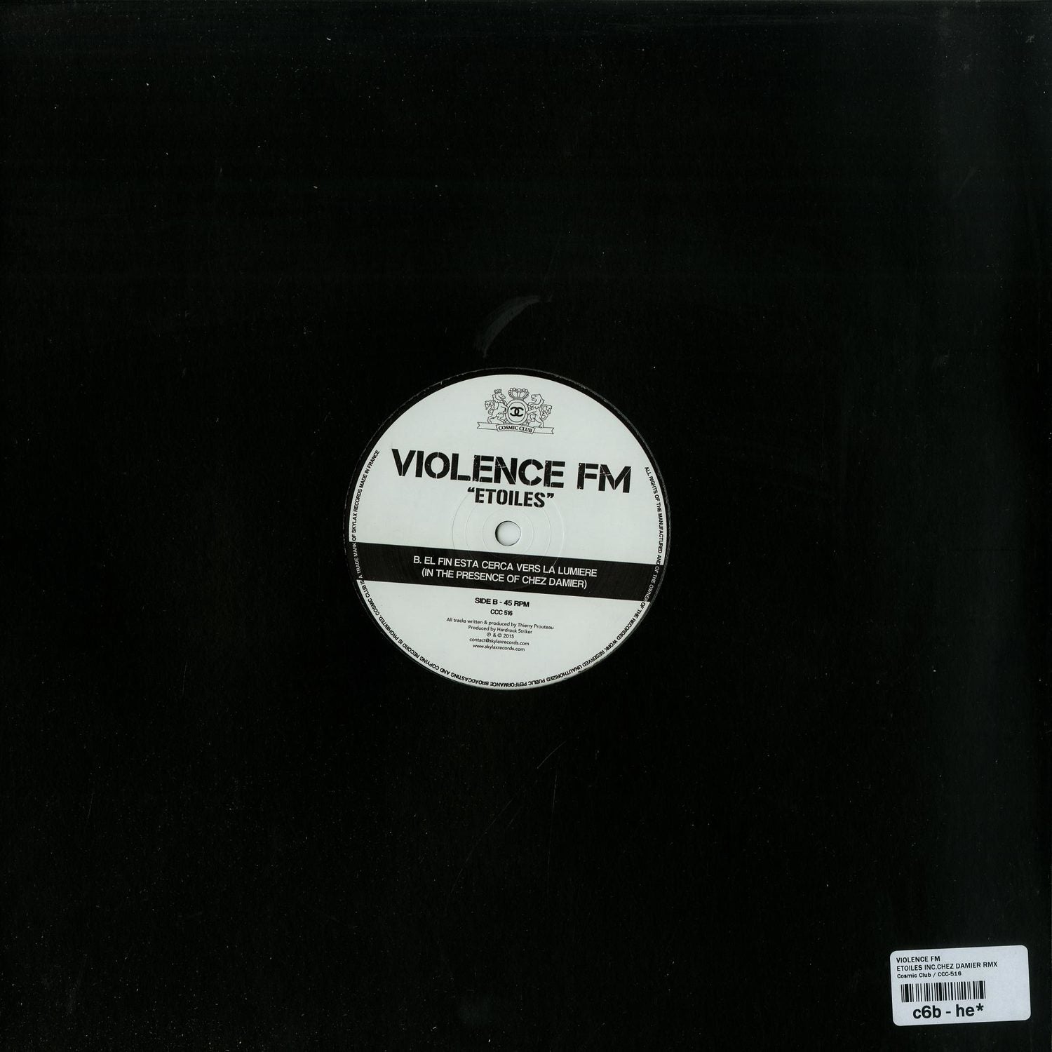 Decks Violence FM Chez Damier Etoiles vinyl record with black and white geometric cover art, showing the back of the album.