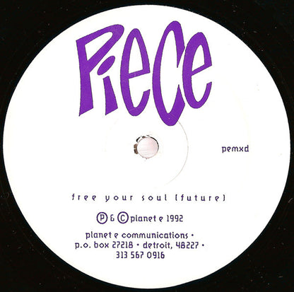 Back cover of Second Hand PIECE – FREE YOUR MIND vinyl record showing artwork and track listing.