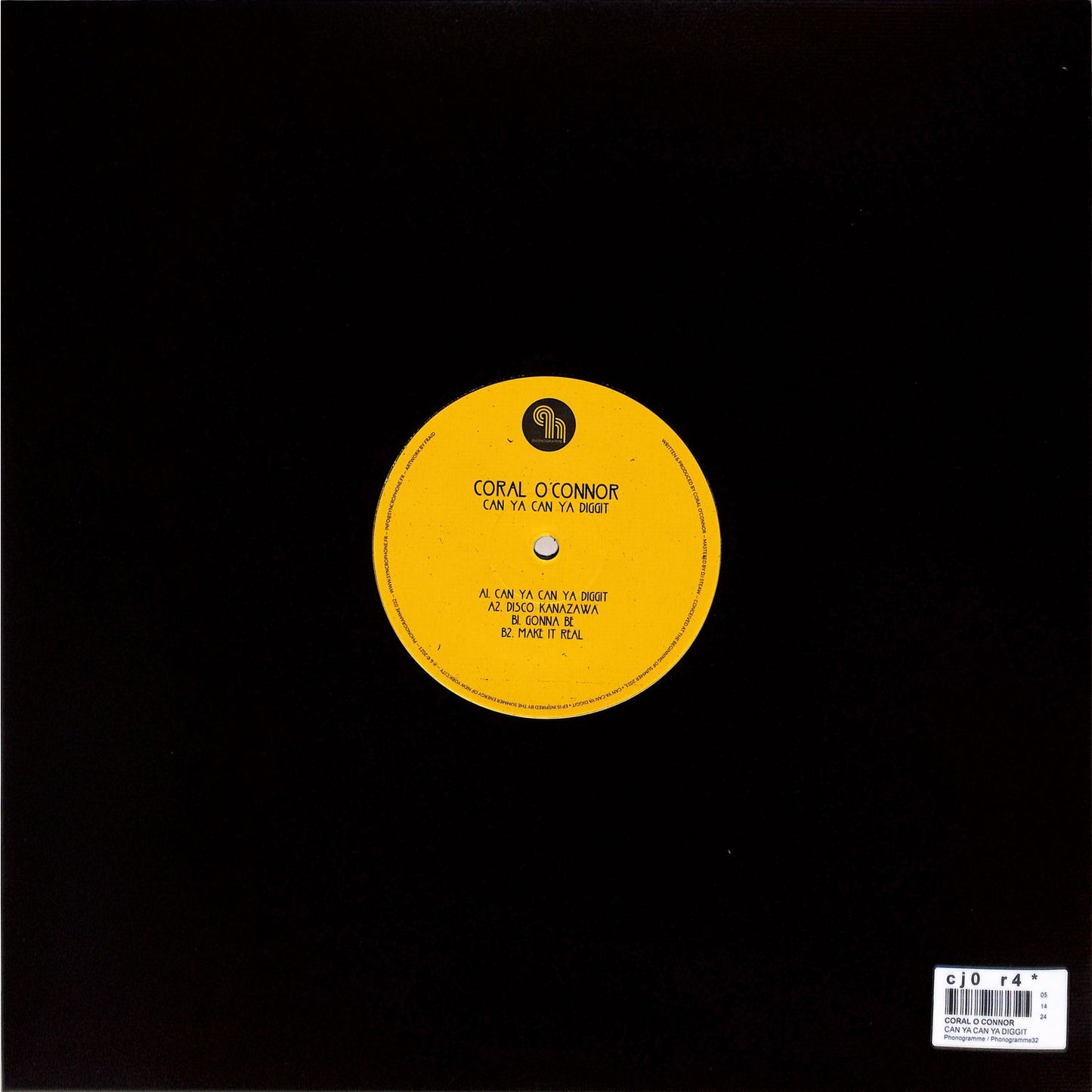 Back of Syncrophone vinyl record "Can Ya Can Ya Diggit" by Coral O'Connor, featuring the album cover artwork.