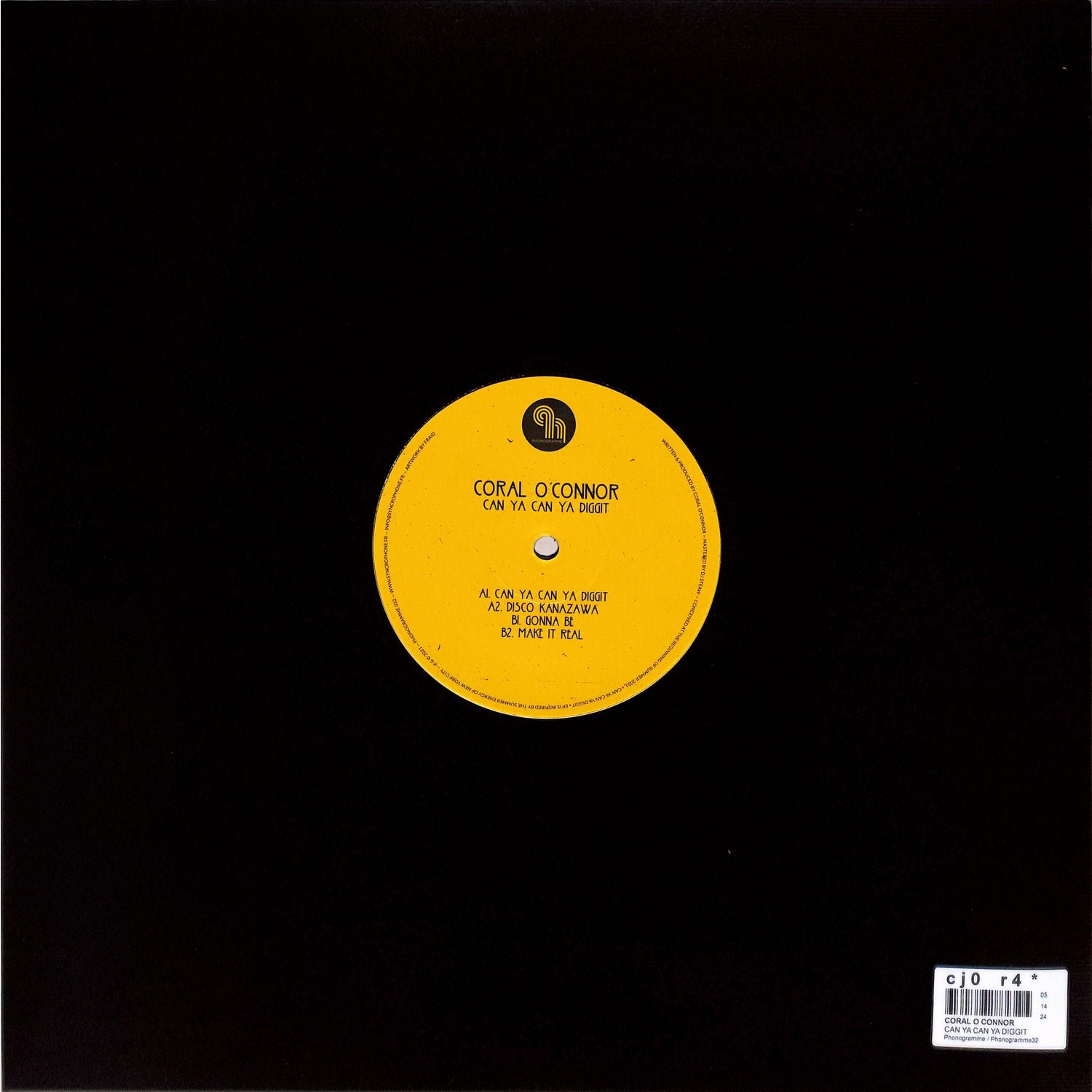 Back of Syncrophone vinyl record "Can Ya Can Ya Diggit" by Coral O'Connor, featuring the album cover artwork.
