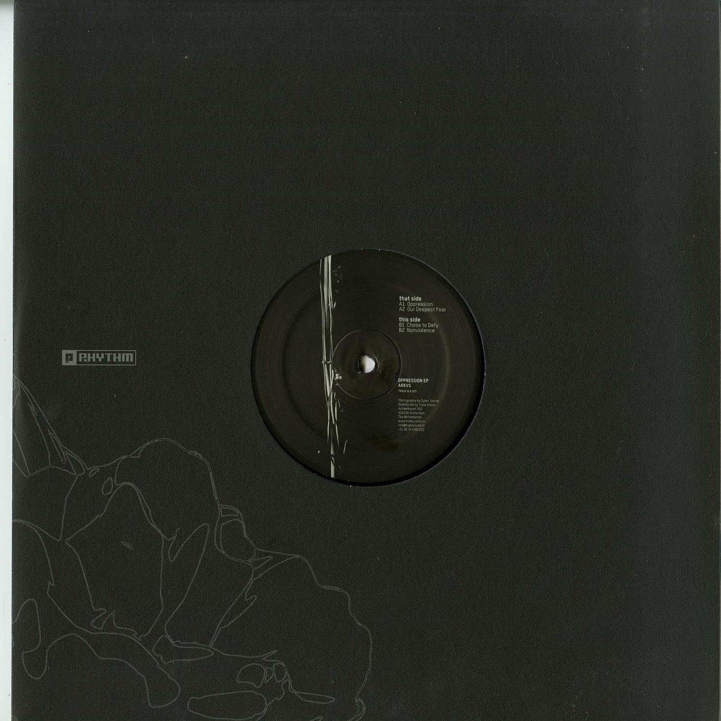 Second Hand ARKVS OPPRESSION EP vinyl record with back cover art featuring dark and abstract design.