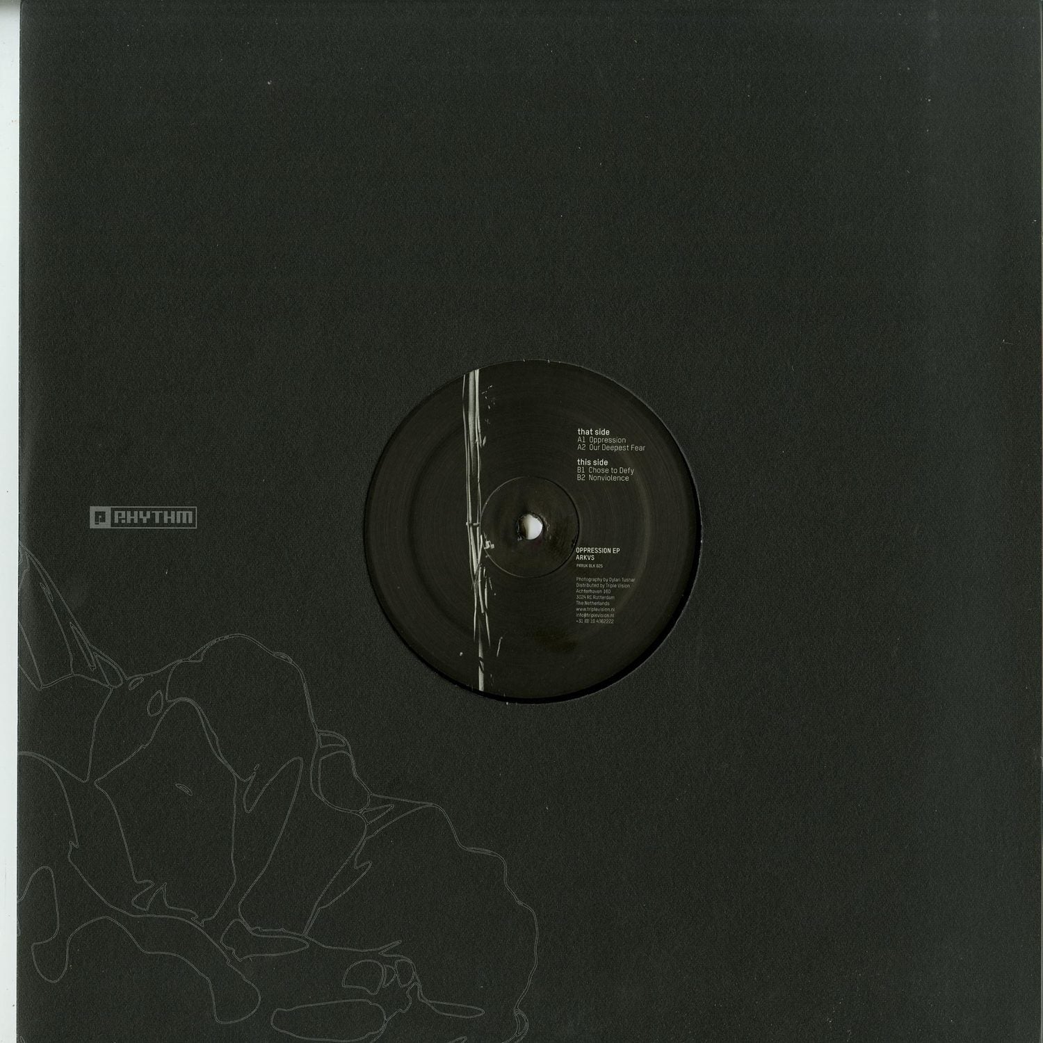 Second Hand ARKVS OPPRESSION EP vinyl record with back cover art featuring dark and abstract design.