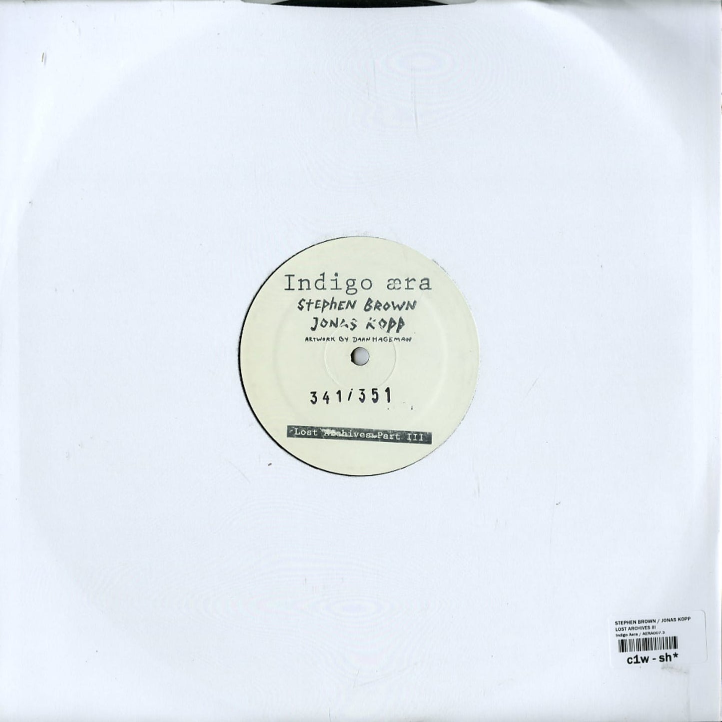 Second Hand vinyl record of Stephen Brown and Jonas Kopp's Lost Archives Part III, showing the back cover artwork.