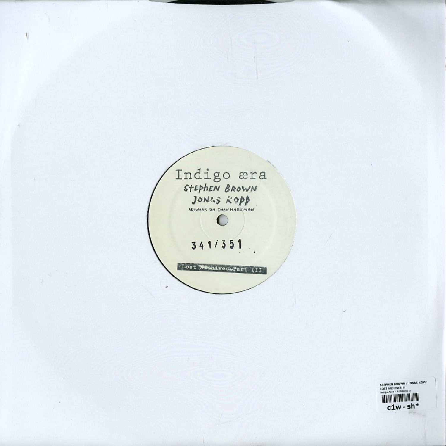 Second Hand vinyl record of Stephen Brown and Jonas Kopp's Lost Archives Part III, showing the back cover artwork.