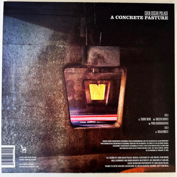 Back of Second Hand vinyl record "A Concrete Pasture" by Coen Oscar Polack, showing the record sleeve with artwork.