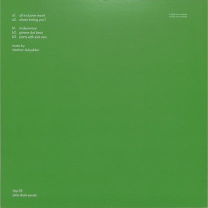 Back of Vladimir Dubyshkin’s vinyl record "Jane Doe's Secret" by Triple Vision showing the album cover and record sleeve design.