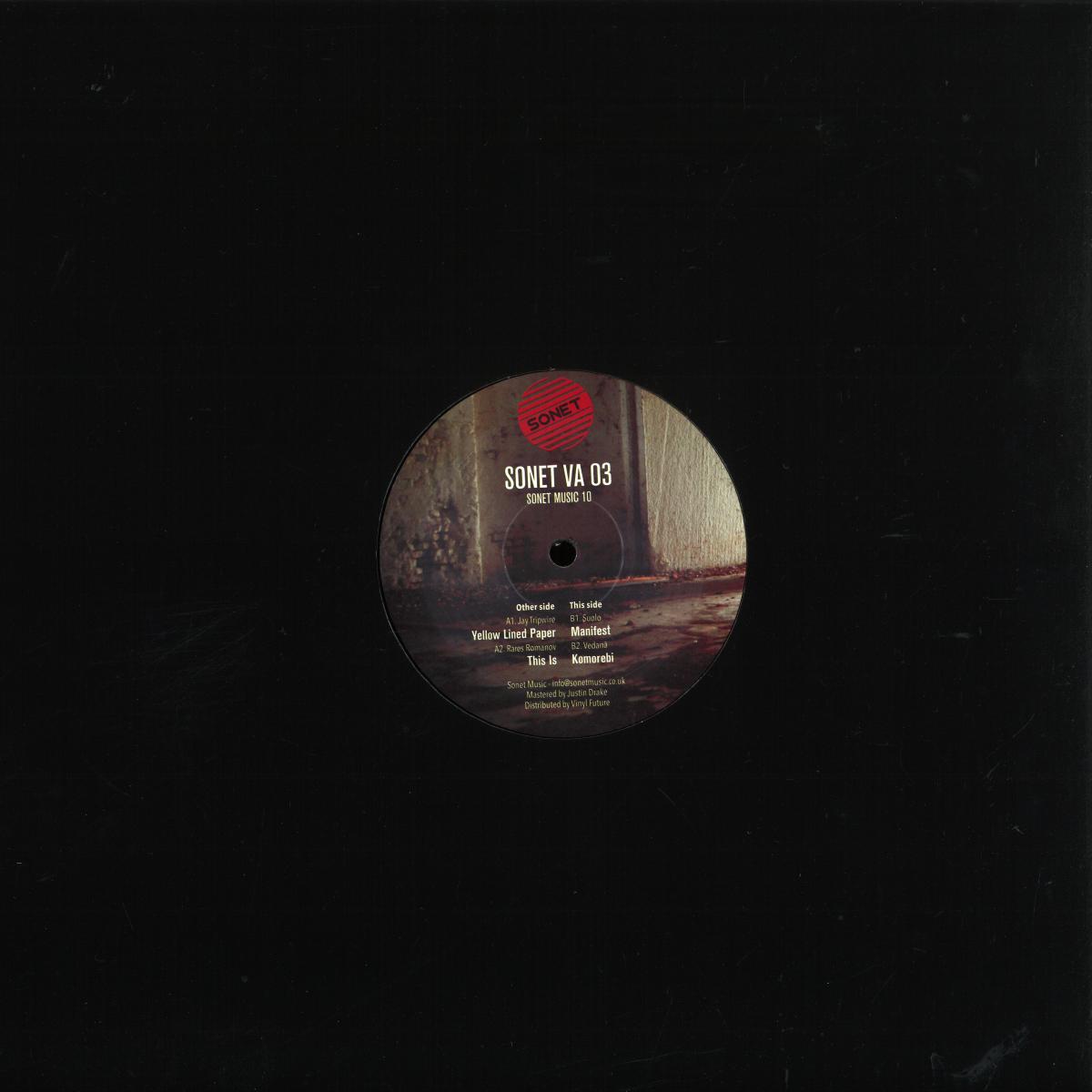 Vinyl Future SONET VA 03 vinyl record with a black label, showing the back side with track details and artwork.