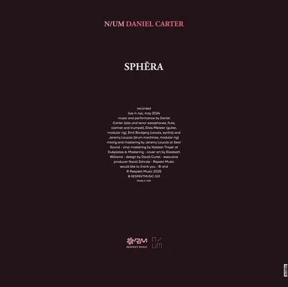 Yoyaku vinyl record "DANIEL CARTER, N/UM – SPHĒRA" with artwork and back cover design in a high-resolution image.