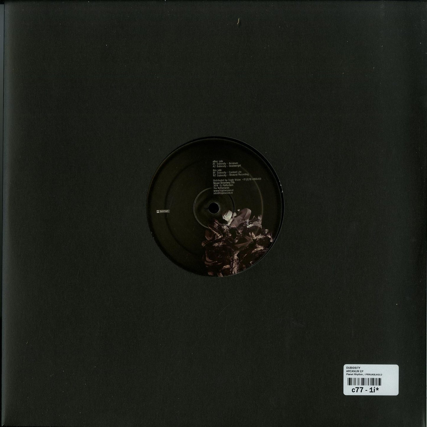Second Hand DUBIOSITY Arcanum EP vinyl record with black sleeve and label, showcasing the front cover design.